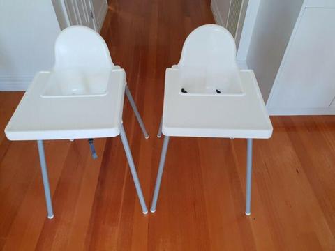 Ikea high chairs with trays x 2