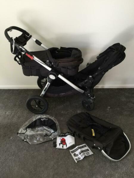 Baby Jogger City Select Pram, extra seat, bassinet, accessories