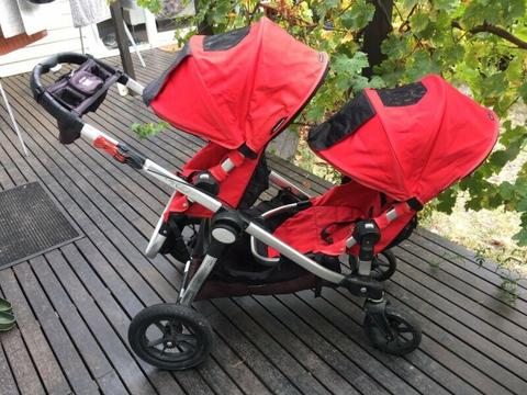 Baby Jogger Red Double City Select Pram/Stroller with Caddy