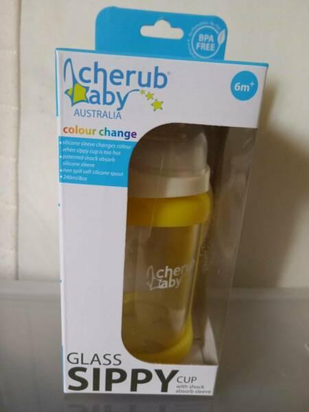 Cherub Baby - Wide Neck Glass Sippy Cup with Colour Change Sleeve