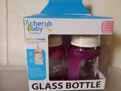 Colour Change Glass Baby Bottles Wide Neck 150ml Twin pack