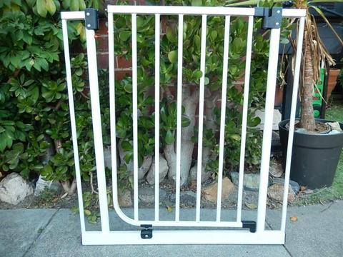 Baby gate for child safety barrier or dog door plus 3 extensions