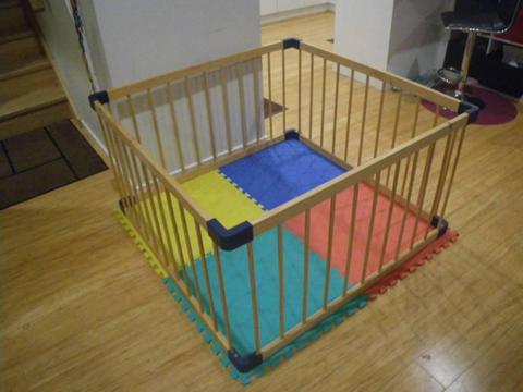 JOLLY KIDZ SMART PLAYPEN SQUARE NATURAL WOOD BABY SAFETY PLAY PEN