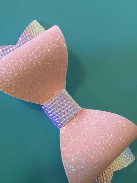Pink holographic hair bow