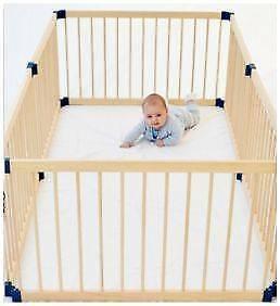 KIDDY COTS 6 SIDES RECTANGULAR PLAYPEN NATURAL WOOD BABY SAFETY P