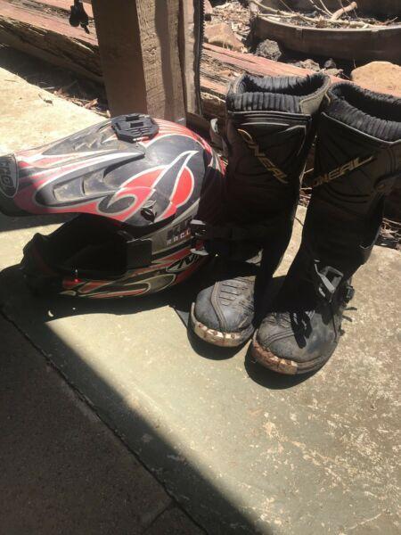 Kids motocross boots and helmet
