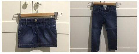 Girls size 2 Country Road denim jeans and skirt