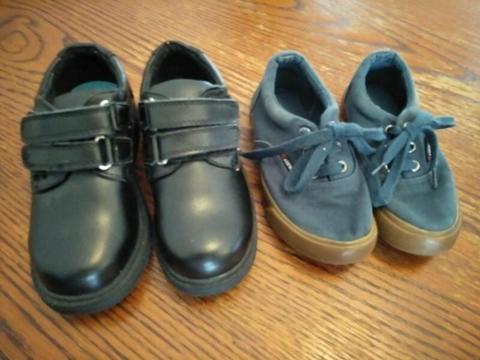 2 pairs boys shoes size 11 airwalker sneakers black school shoes