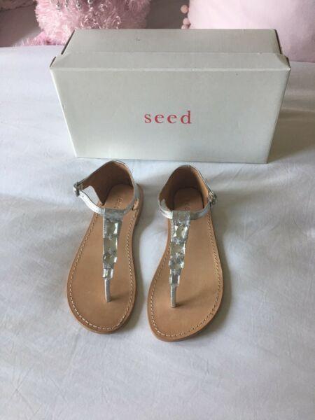 Seed Silver Leather Embellished Girls Sandals - Brand New In Box