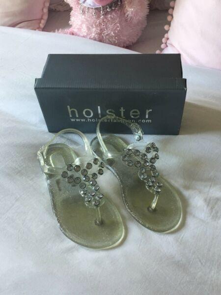 Holster Clear Silver Diamanté Embellished Jelly Sandal - In Box