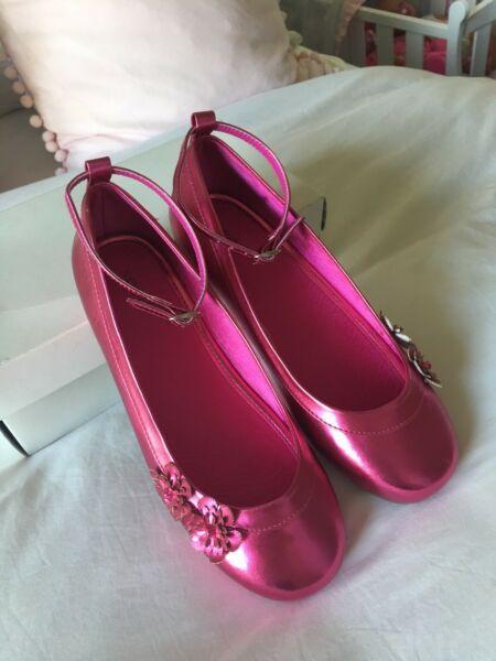 Seed Pink Leather Ballet Flat With Ankle Strap - Brand New In Box