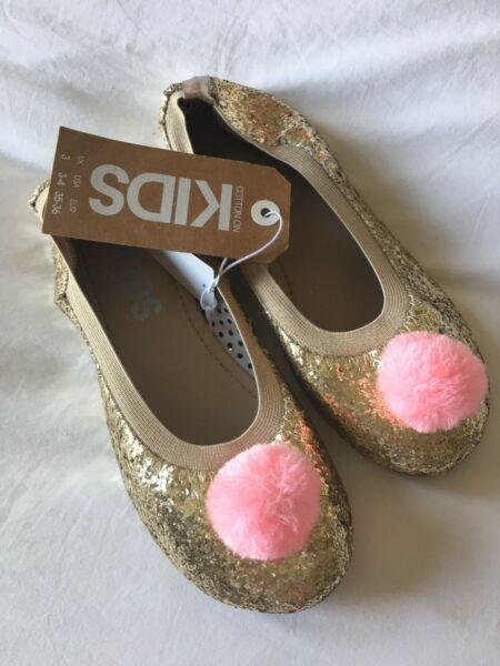 Cotton On Kids Gold Sequinned Ballet Flat Shoes - New