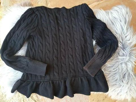 Girls RALPH LAUREN cable knit cardi black with ruffle