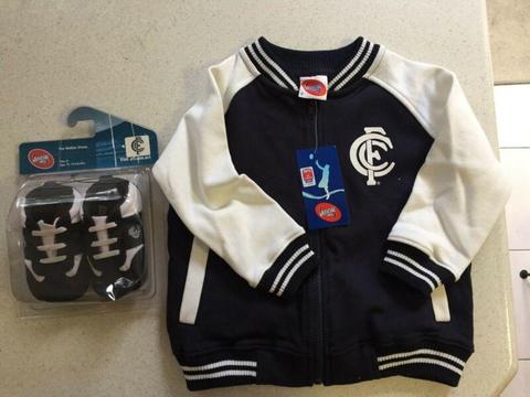 AFL Carlton kids bomber jacket and shoes. Size 2. Brand new with tags
