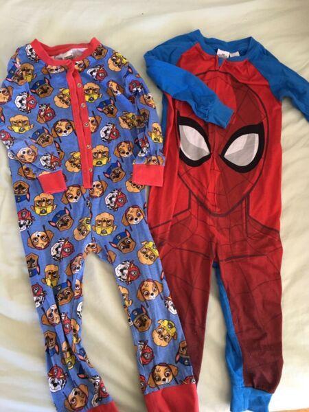 Size 3 sleepsuits - paw patrol and spiderman