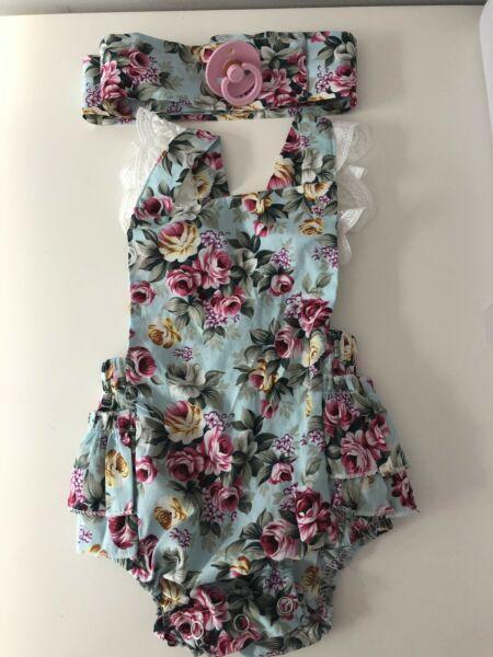 NEW Baby floral romper with NEW BIBS dummy