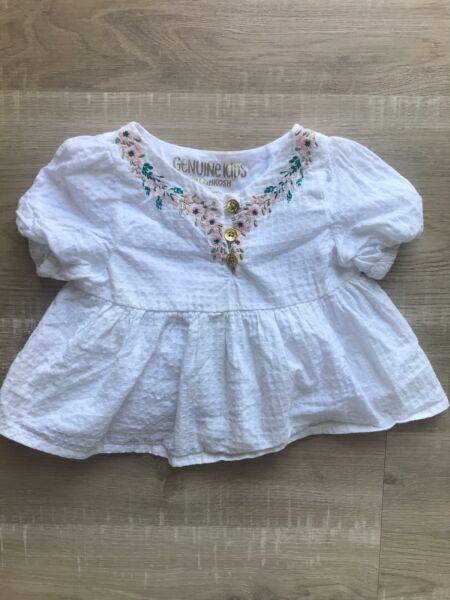 OshKosh girls lined top with floral embroidery- 12m/sz1
