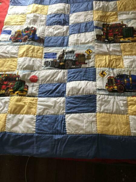 Hand made boys cot quilt