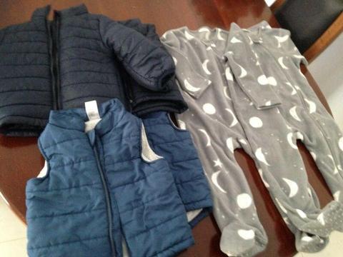 Twin boys size 1 winter jackets, Bonds suits x 8