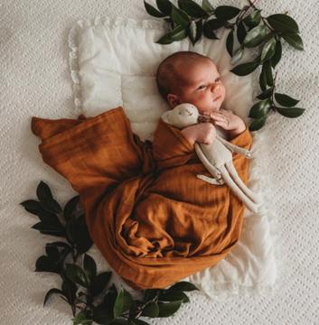 100% Organic Cotton Muslin Baby Wrap / Swaddle Bronze - NEW