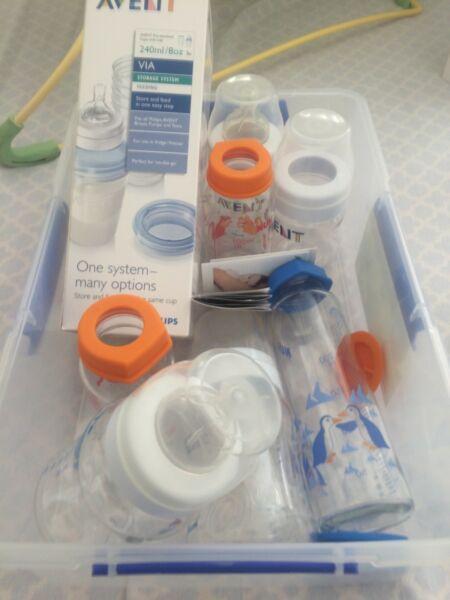 Plastic and glass baby bottles