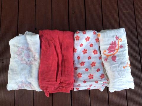 Lot of 4 Aden & Anais Muslin Swaddle Wrap Blankets