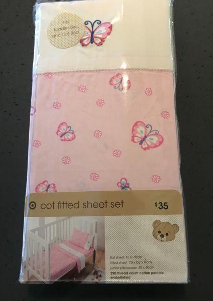 Girls cot/toddler bed fitted sheet set