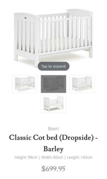 Boori white country collection cot (free mattress)
