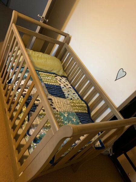 Love N Care Sleigh 3 in 1 Cot with Drawer and added extras!