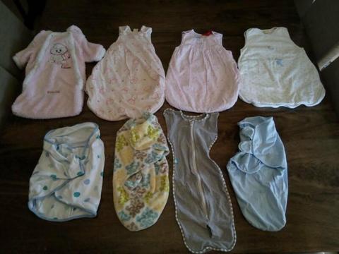 Newborn 0-3 Month Swaddle / Sleeping Bags (8 in total)