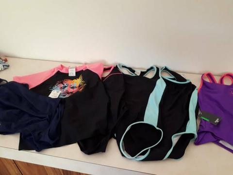 Girls size 12 bathers and rashie; 2 NEW and 3 in good condition