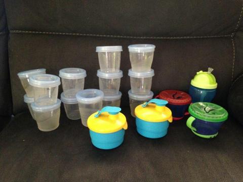 Baby feeding containers, cup, formula container and snack cups