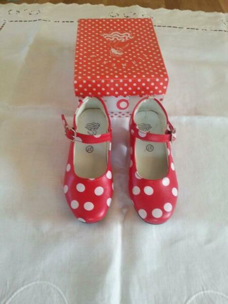Little girls red and white spot flamenco shoes size 27