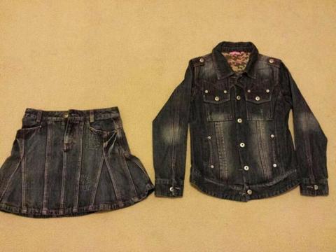 Denim jeans suit: skirt and jacket 90% cotton 9-10Yrs Europe