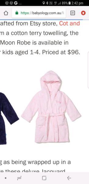 Pink Peter Alexander kids dressing gown size 4